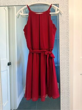 BCX Red Sleeveless Belted A-Line Dress